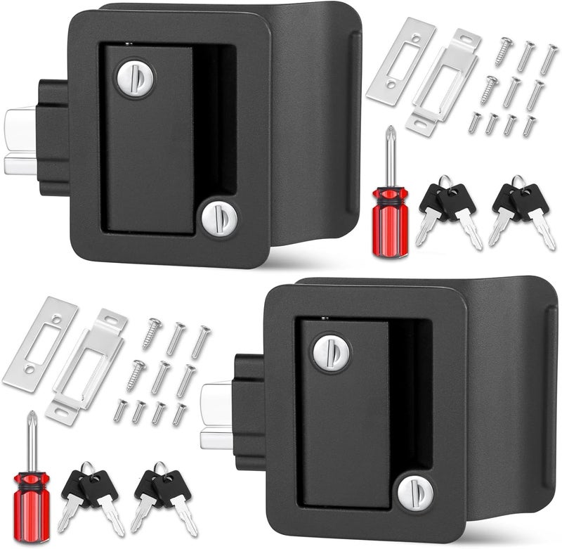 Ramkle 2 Pack RV Door Locks for Travel Trailers with Paddle Deadbolt, 100% Metal Camper Entry Door Latch, RV Lock Replacement Kit with Keys, for Cargo Hauler Horse Trailer Truck - Image 1